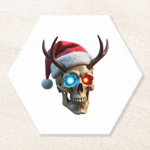 Weihnatschädel mit Santa Hut und Geweih Mystik Untersetzer