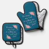 "Weil mein Gott in mir ist" (Ozeanblau) Ofenhandschuh & Topflappen-Set (Vorderseite/Rückseite)