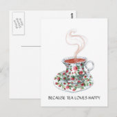 Weil Tee Lieben glückliche Slogan, Vintage Becher Postkarte (Vorne/Hinten)