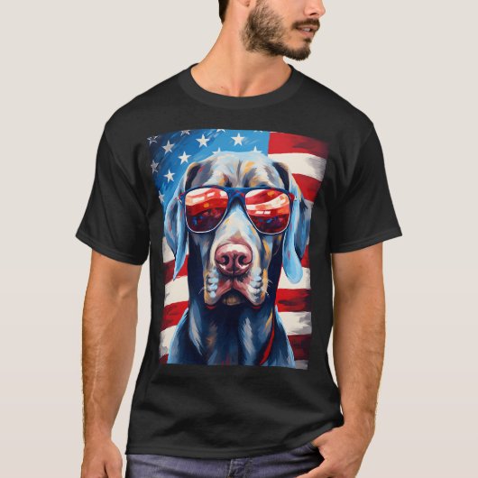 Weimaraner 4. Juli amerikanische Flagge T-Shirt (Vorderseite)