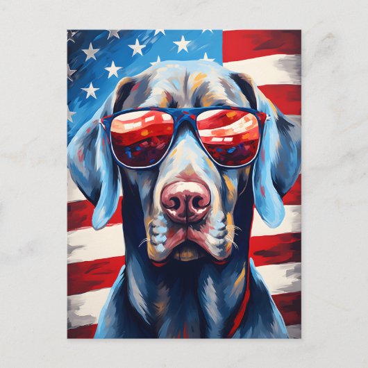 Weimaraner 4. Juli Unabhängigkeitstag Postkarte (Vorderseite)