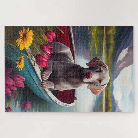 Weimaraner auf dem Paddle: Ein Landschaftliches Ab Puzzle (Horizontal)