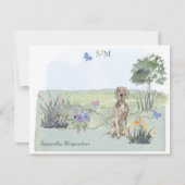 Weimaraner Butterfly Meadow Monogram & Name Mitteilungskarte (Vorderseite)