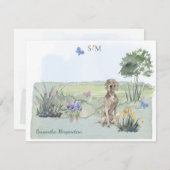 Weimaraner Butterfly Meadow Monogram & Name Mitteilungskarte (Vorne/Hinten)