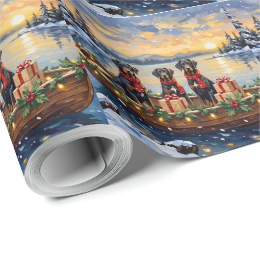 Weimaraner Christmas Boat Holiday Geschenkpapier (Rolleneckpunkt)