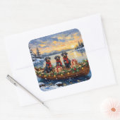 Weimaraner Christmas Boat Holiday Quadratischer Aufkleber (Umschlag)