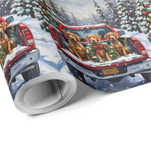 Weimaraner Christmas Red Truck Holiday Geschenkpapier (Rolleneckpunkt)