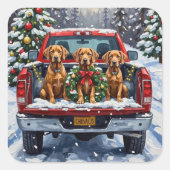 Weimaraner Christmas Red Truck Holiday Quadratischer Aufkleber (Vorderseite)