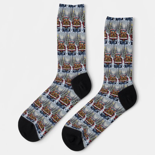 Weimaraner Christmas Red Truck Holiday Socken (Linkes Detail)