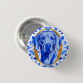 Weimaraner, der durch den Buchstaben "O" in Gold s Button (Vorne & Hinten)