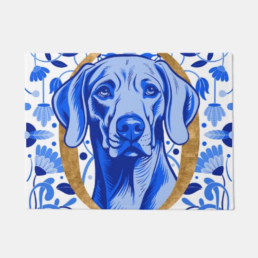 Weimaraner, der durch den Buchstaben "O" in Gold s Fußmatte (Vorderseite)