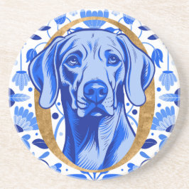Weimaraner, der durch den Buchstaben "O" in Gold s Getränkeuntersetzer