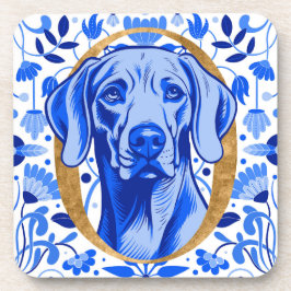 Weimaraner, der durch den Buchstaben "O" in Gold s Getränkeuntersetzer