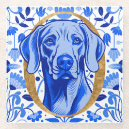 Weimaraner, der durch den Buchstaben "O" in Gold s Glasuntersetzer