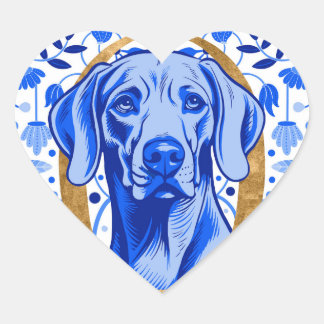 Weimaraner, der durch den Buchstaben "O" in Gold s Herz-Aufkleber