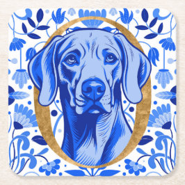 Weimaraner, der durch den Buchstaben "O" in Gold s Rechteckiger Pappuntersetzer