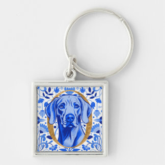 Weimaraner, der durch den Buchstaben "O" in Gold s Schlüsselanhänger