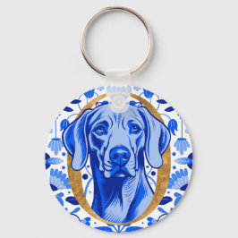 Weimaraner, der durch den Buchstaben "O" in Gold s Schlüsselanhänger
