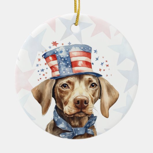 Weimaraner Dog, 4th of july Personalized Keramik Ornament (Vorne)