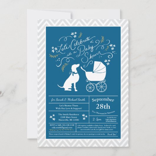 Weimaraner Dog Baby Shower Boy Blue Einladung (Vorderseite)