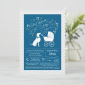 Weimaraner Dog Baby Shower Boy Blue Einladung (Stehend Vorderseite)