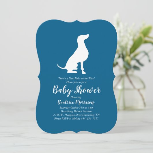 Weimaraner Dog Baby Shower Boy Blue Einladung (Stehend Vorderseite)