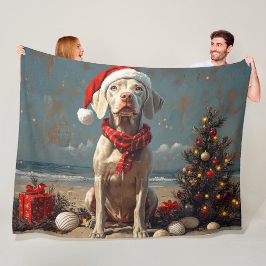 Weimaraner Dog Christmas Vintag Beach Fleecedecke (Beispiel)