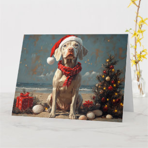 Weimaraner Dog Christmas Vintag Beach Karte