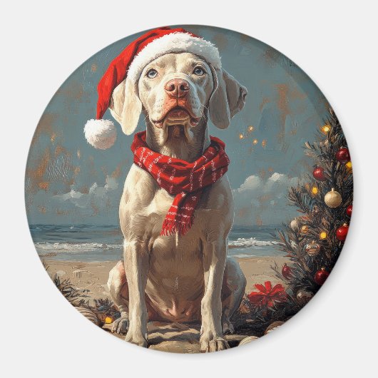 Weimaraner Dog Christmas Vintag Beach Magnet (Vorne)
