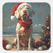 Weimaraner Dog Christmas Vintag Beach Quadratischer Aufkleber (Vorderseite)