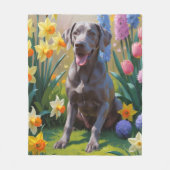 Weimaraner Dog Spring Blumen Malerei Fleecedecke (Vorderseite)