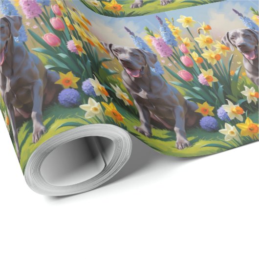 Weimaraner Dog Spring Blumen Malerei Geschenkpapier (Rolleneckpunkt)