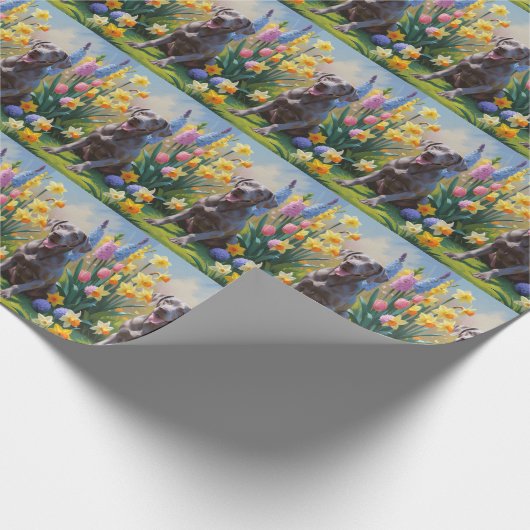 Weimaraner Dog Spring Blumen Malerei Geschenkpapier (Ecke)