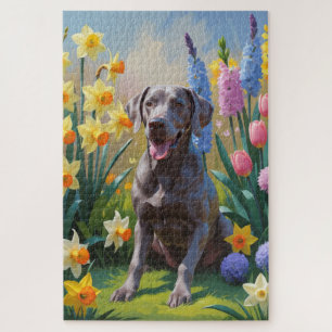 Weimaraner Dog Spring Blumen Malerei Puzzle