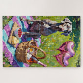 Weimaraner Dog Valentine's Day Rosé Picnic Puzzle (Horizontal)