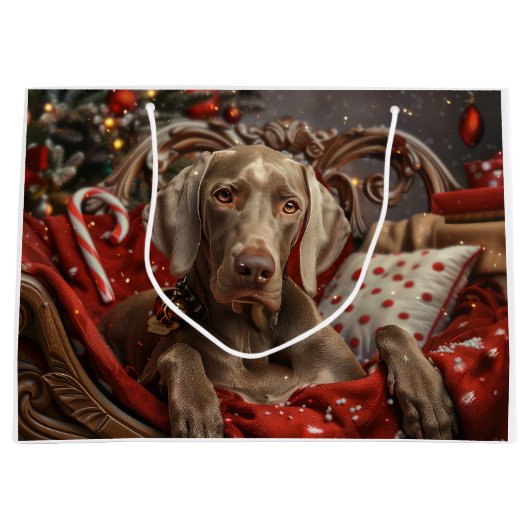Weimaraner Dog Weihnachtsfest Große Geschenktüte (Vorderseite)