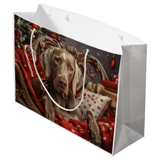 Weimaraner Dog Weihnachtsfest Große Geschenktüte (Rückseite Schrägansicht)