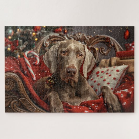 Weimaraner Dog Weihnachtsfest Puzzle (Horizontal)