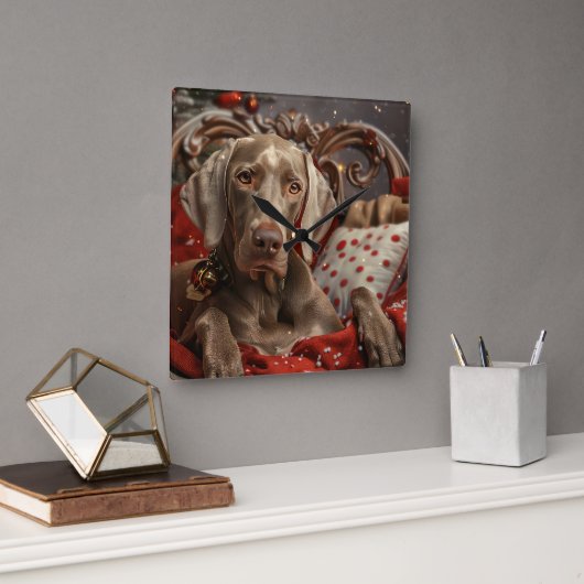 Weimaraner Dog Weihnachtsfest Quadratische Wanduhr (Büro)