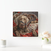 Weimaraner Dog Weihnachtsfest Quadratische Wanduhr (Zuhause)
