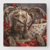 Weimaraner Dog Weihnachtsfest Quadratische Wanduhr (Vorderseite)