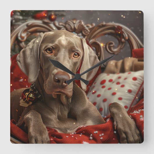 Weimaraner Dog Weihnachtsfest Quadratische Wanduhr (Vorderseite)