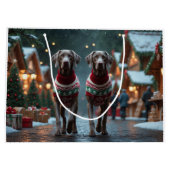 Weimaraner Dogs Christmas Snow Holiday Große Geschenktüte (Rückseite)