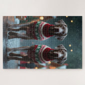 Weimaraner Dogs Christmas Snow Holiday Puzzle (Horizontal)