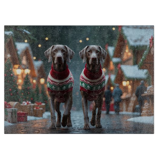 Weimaraner Dogs Christmas Snow Holiday Schneidebrett (Vorderseite)