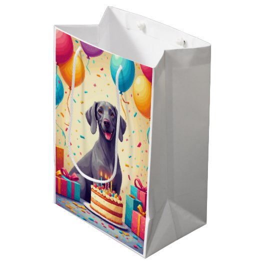 Weimaraner Geburtstagsfeier Mittlere Geschenktüte (Vorderseite Schrägansicht)