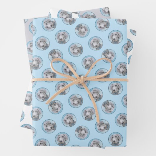 Weimaraner Gemälde Grau Silver Original Hunde Kuns Geschenkpapier Set (Beispiel)