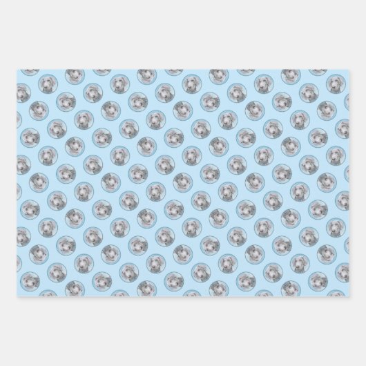 Weimaraner Gemälde Grau Silver Original Hunde Kuns Geschenkpapier Set (Vorderseite)