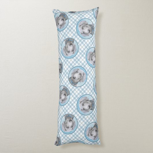 Weimaraner Gemälde Grau Silver Original Hunde Kuns Seitenschläferkissen (Rückseite (Vertikal))