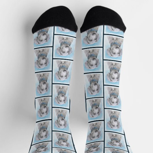 Weimaraner Gemälde Grau Silver Original Hunde Kuns Socken (Oben)